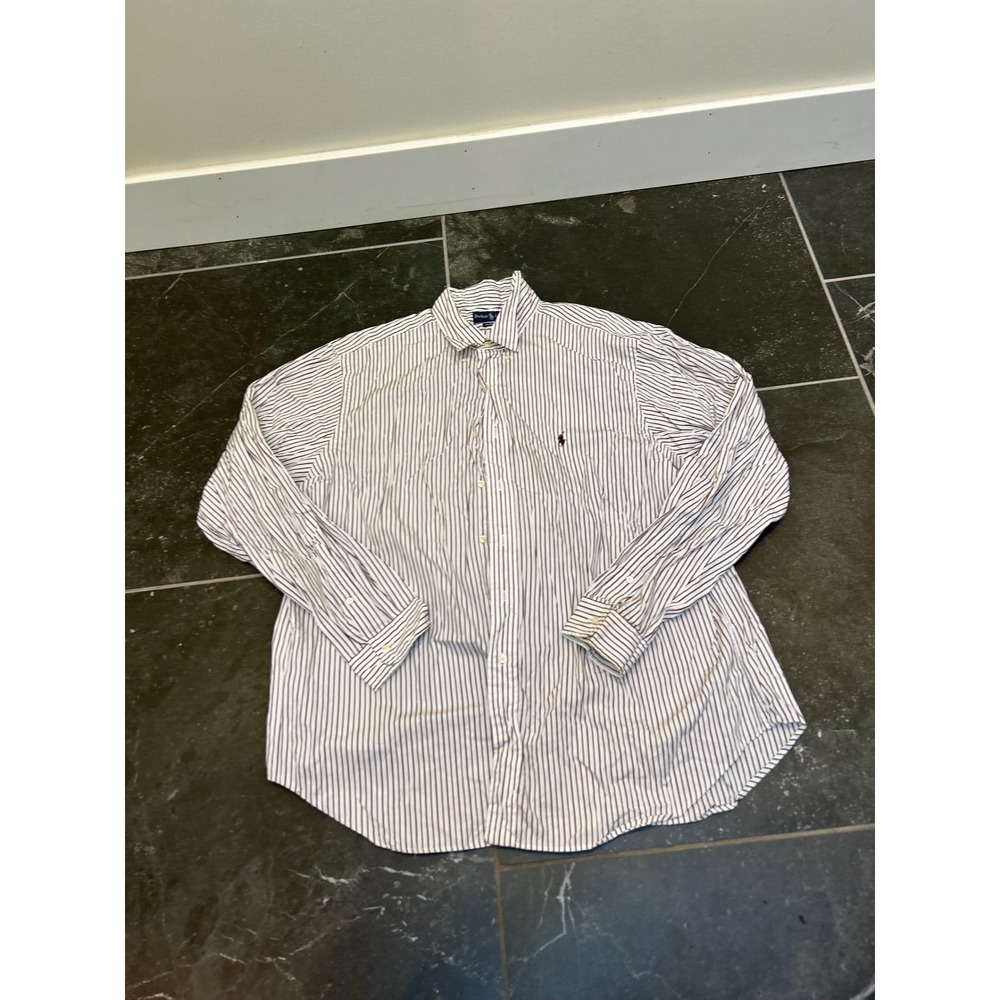 Polo Ralph Lauren Mens Classic Fit Striped Button Down Shirt Brown White 18 XXL